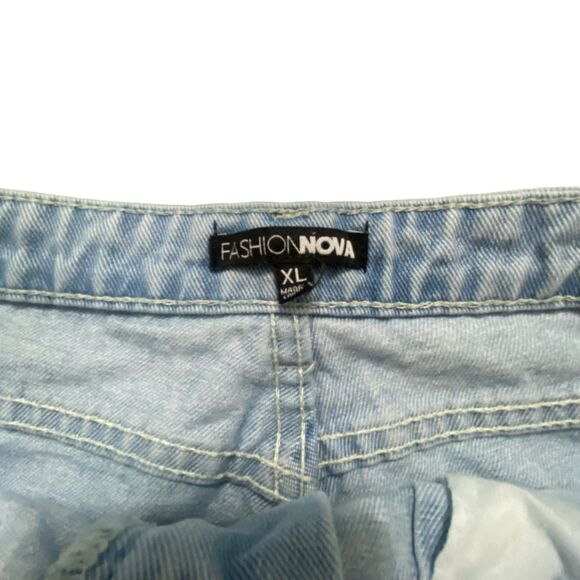 Fashion Nova High Rise Waisted Mom Jeans  Denim 100% Cotton Pleaded Blue XL - Picture 8 of 11